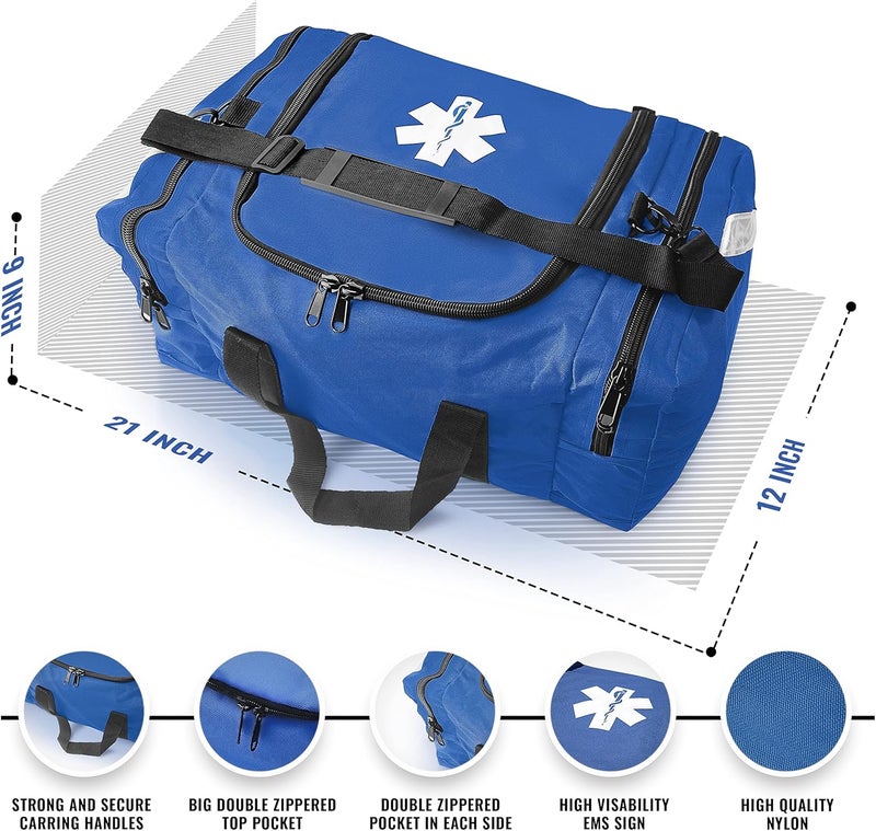 ASA Techmed حقيبة طبية كبيرة للاستجابة الأولى من ASA TECHMED فارغة للمنزل 21x12x9 بوصة مكتب مدرسة EMTs المسعفين المستجيبين الأوائل زرقاء - Image 2