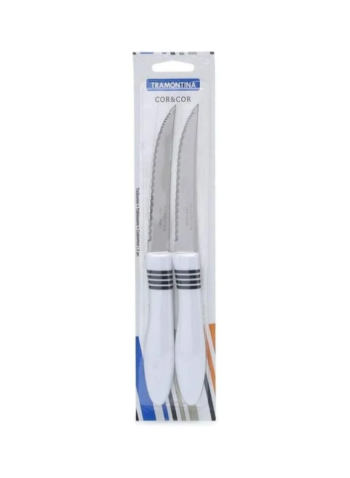 TRAMONTINA Tramontina Cor&Cor 2 Pieces Steak Knife Set with Stainless Steel Blade and White Polypropylene Handle