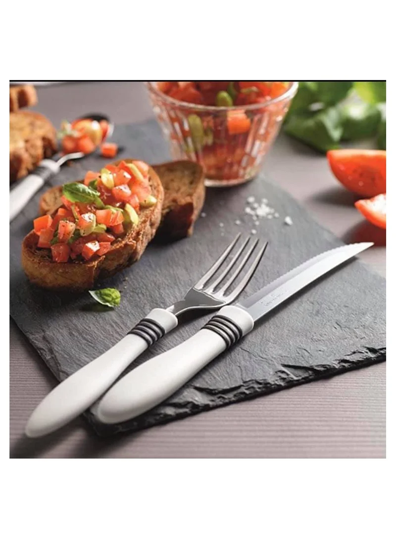 TRAMONTINA Tramontina Cor&Cor 2 Pieces Steak Knife Set with Stainless Steel Blade and White Polypropylene Handle