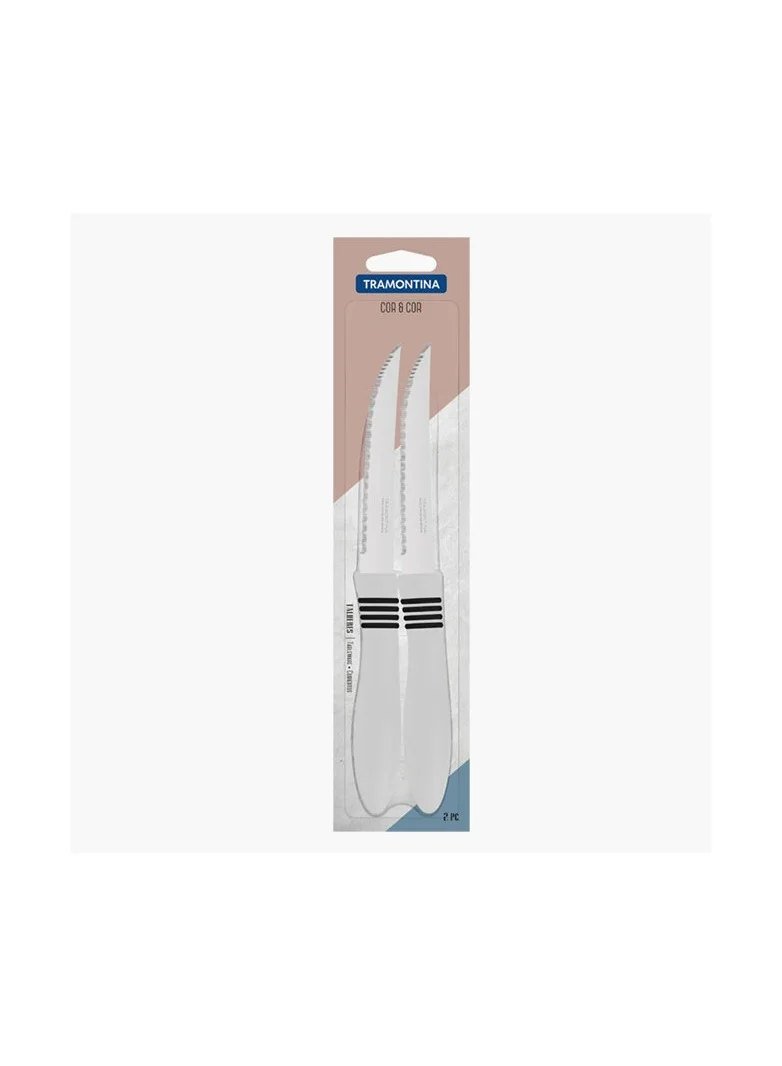 TRAMONTINA Tramontina Cor&Cor 2 Pieces Steak Knife Set with Stainless Steel Blade and White Polypropylene Handle