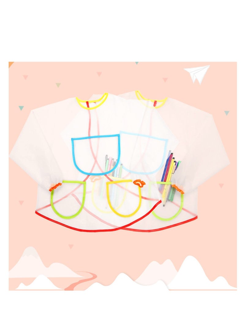 Y&D Kids Transparent Painting Apron with Pockets, Children Waterproof Long-sleeved Smock, Art Long Sleeved Aprons Painting, Full Coverage Bib for Drawing 2Pcs - Image 2