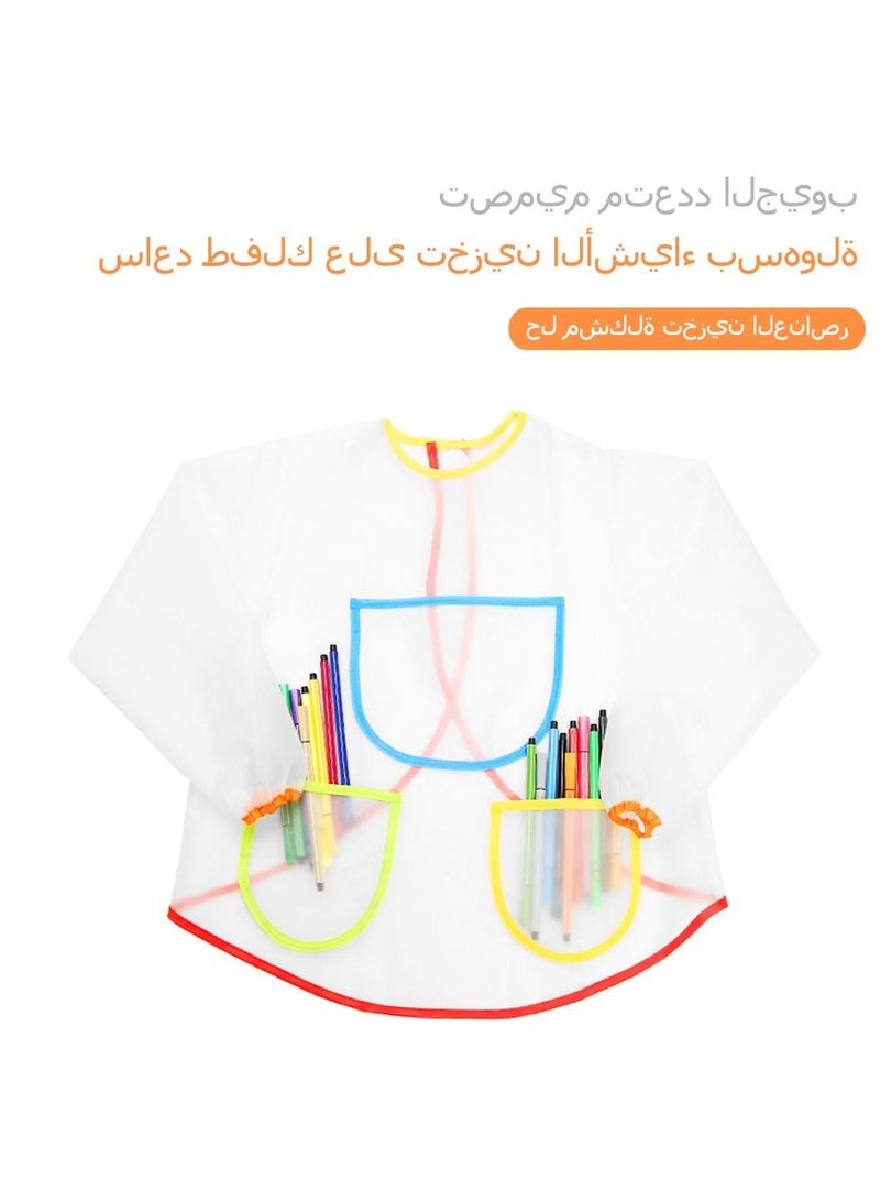 Y&D Kids Transparent Painting Apron with Pockets, Children Waterproof Long-sleeved Smock, Art Long Sleeved Aprons Painting, Full Coverage Bib for Drawing 2Pcs - Image 1