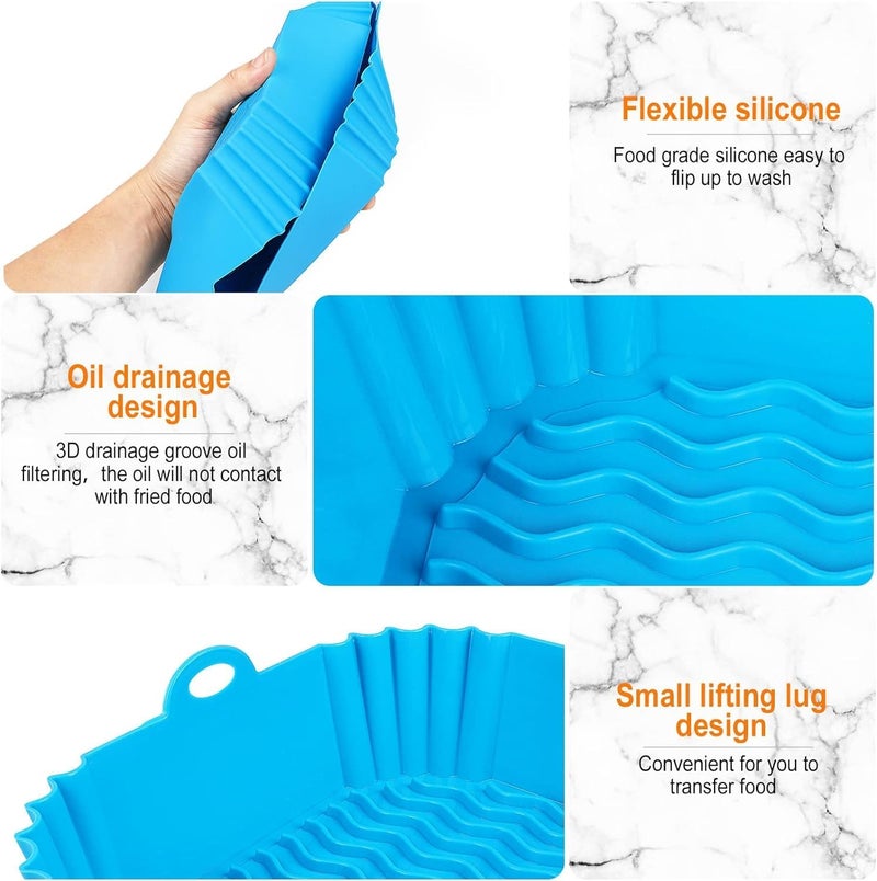 ITUSHA 3 Air Fryer Silicone Liners & 3 Air Fryer Accessories - 7.5 inch (3-5 Qt+) Silicone Baskets/Pots/Liners with Oven Mitts, Basting Brush and Tongs (Multicolour) (RD SQ TBG) - Image 5