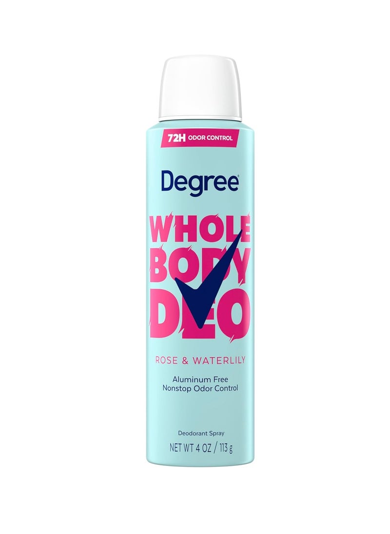 Degree Degree Whole Body Deodorant Rose & Waterlily Deodorant Spray for Women Aluminum Free 72H Odor Protection 4 oz  - Image 1