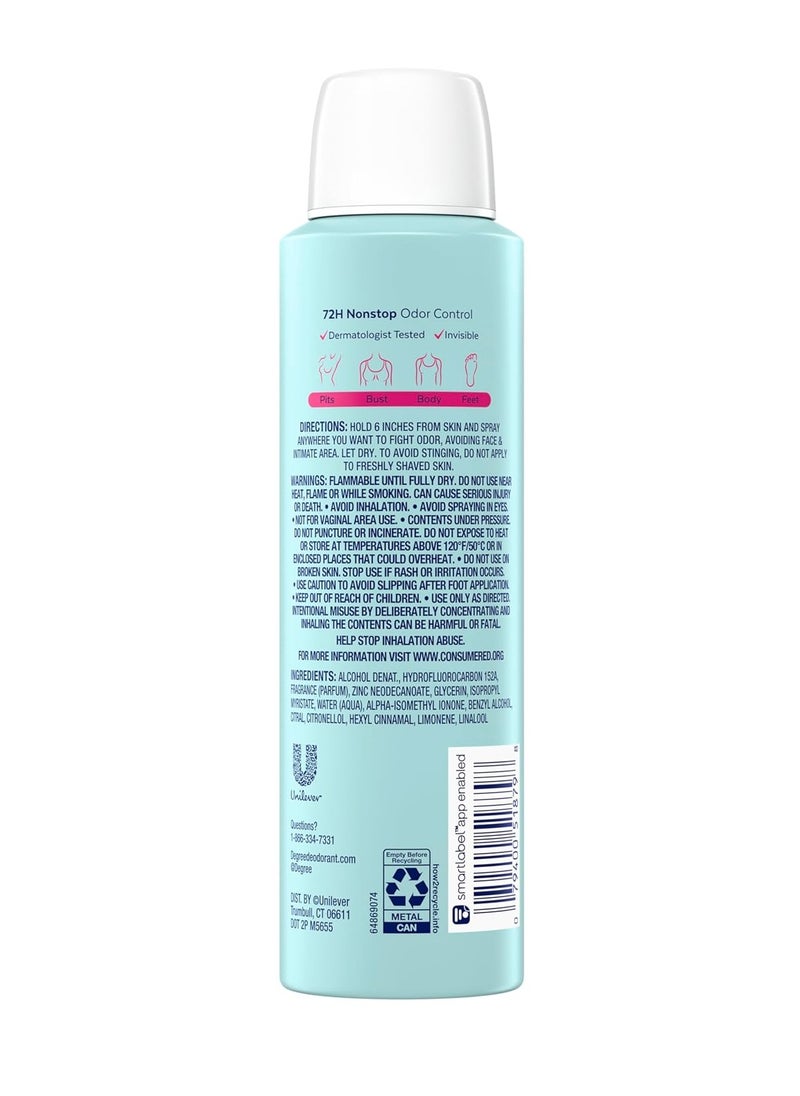 Degree Degree Whole Body Deodorant Rose & Waterlily Deodorant Spray for Women Aluminum Free 72H Odor Protection 4 oz  - Image 2