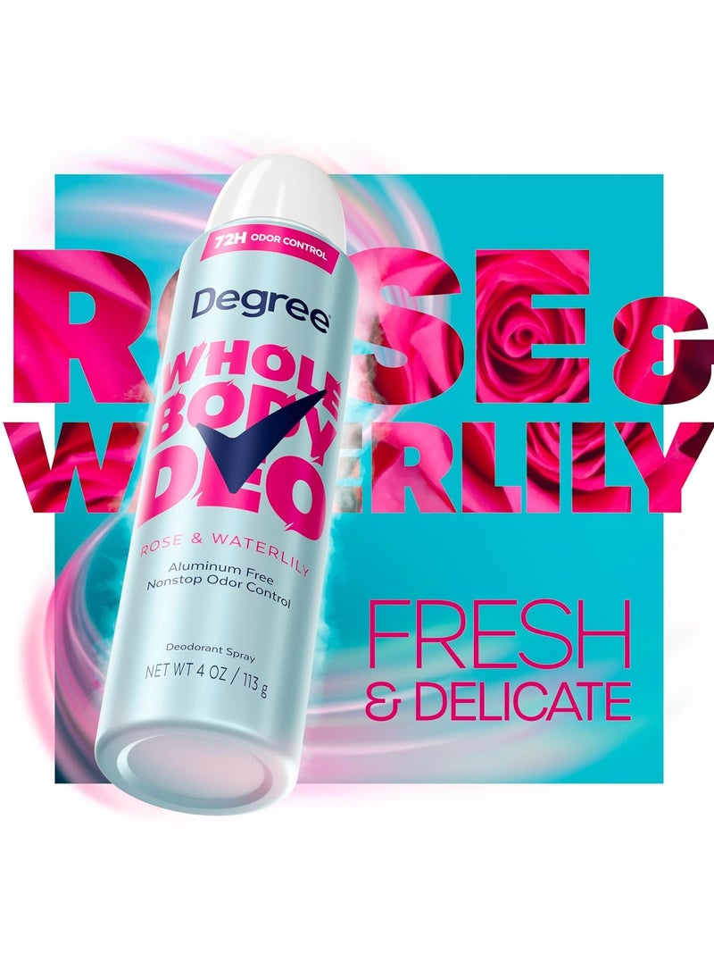 Degree Degree Whole Body Deodorant Rose & Waterlily Deodorant Spray for Women Aluminum Free 72H Odor Protection 4 oz  - Image 4