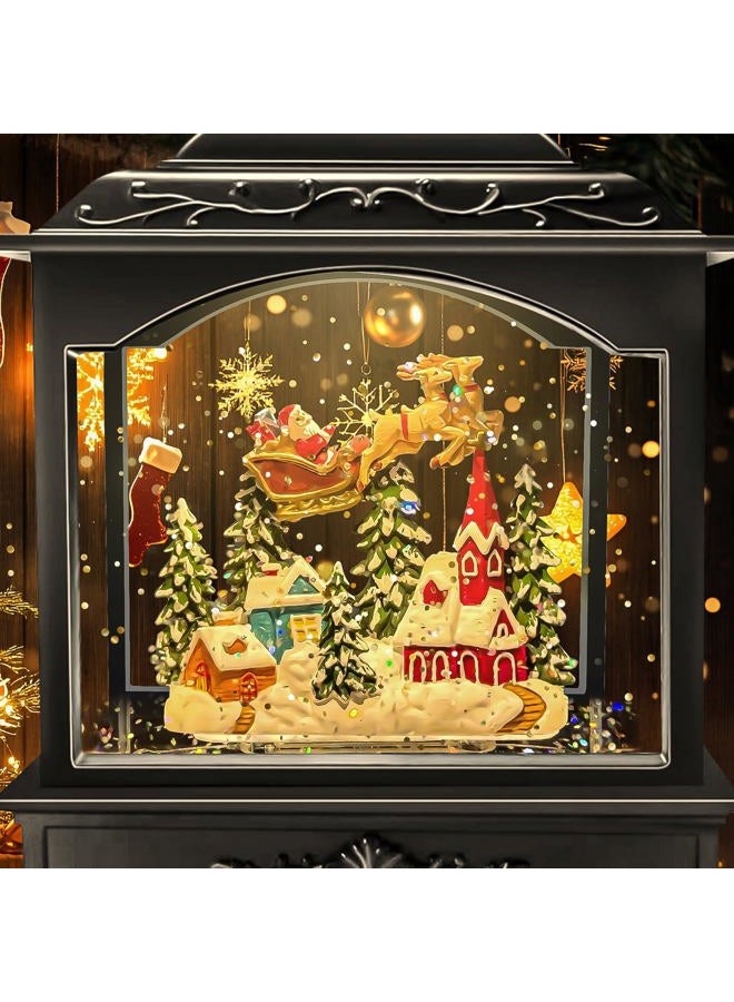 Fecisum Musical Christmas Snow Globe Lantern with Flying Santa, Swirling Glitter Lighted Water Lantern, 6H Timer, USB or Battery Powered Holiday Decoration - Image 2