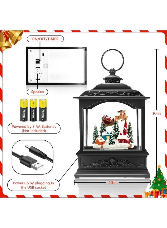 Fecisum Musical Christmas Snow Globe Lantern with Flying Santa, Swirling Glitter Lighted Water Lantern, 6H Timer, USB or Battery Powered Holiday Decoration - Image 4