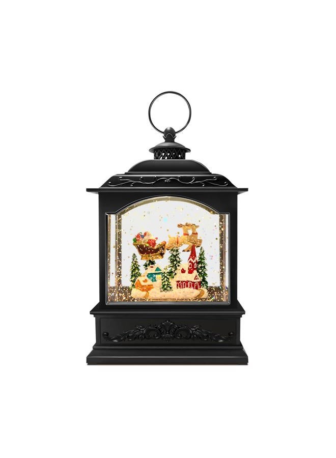 Fecisum Musical Christmas Snow Globe Lantern with Flying Santa, Swirling Glitter Lighted Water Lantern, 6H Timer, USB or Battery Powered Holiday Decoration - Image 1