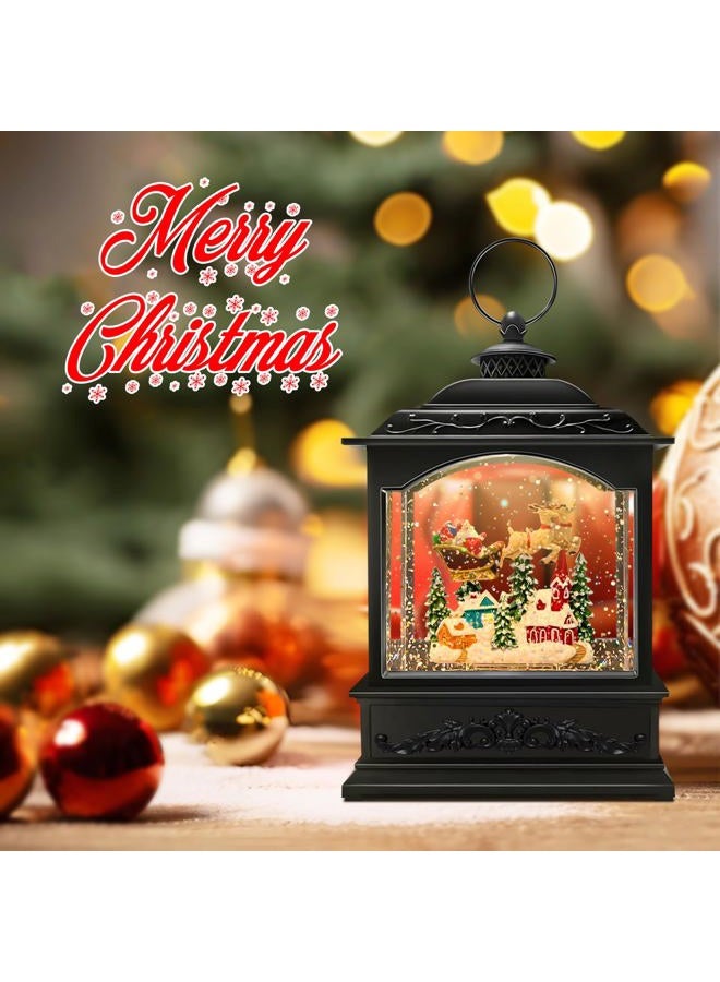 Fecisum Musical Christmas Snow Globe Lantern with Flying Santa, Swirling Glitter Lighted Water Lantern, 6H Timer, USB or Battery Powered Holiday Decoration - Image 3
