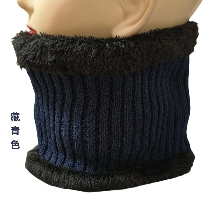 Unisex Thick Plush Knitted Neck Warmer Scarf Stripes (navy blue)