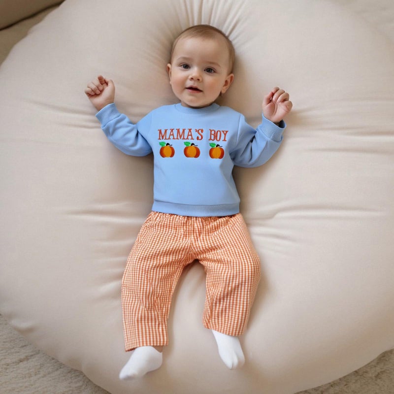 JLKGICF Toddler Boys Halloween Outfits Pumpkin Letter Sweatshirts Long Pants Toddler Fall Clothes 6 12 18 24 Months 2T 3T (Blue, 3-4T) - Image 5