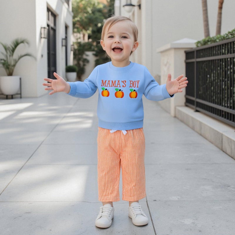 JLKGICF Toddler Boys Halloween Outfits Pumpkin Letter Sweatshirts Long Pants Toddler Fall Clothes 6 12 18 24 Months 2T 3T (Blue, 3-4T) - Image 3