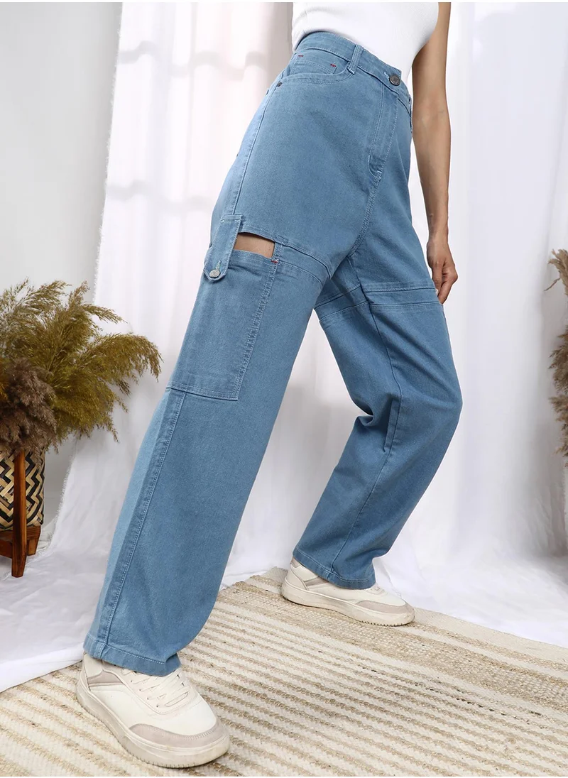 PINACOLADA Women's Light Blue Mid-Rise Cutout Denim Jeans