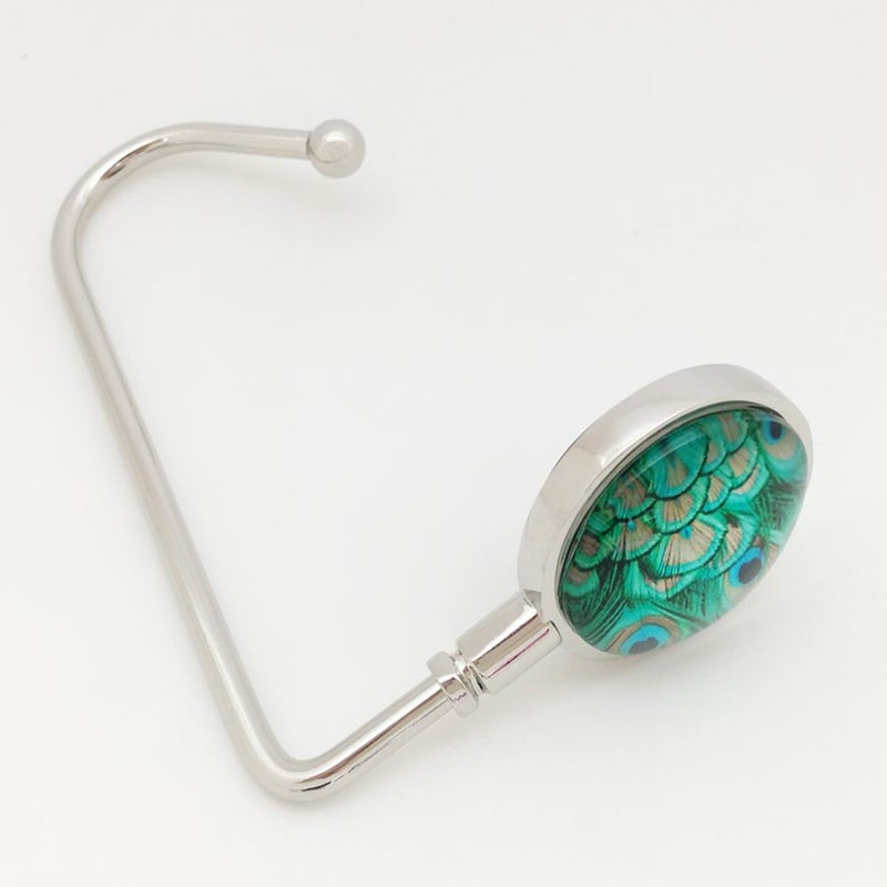 ROFLYER Purse Hook Hanger for Table Bar Handbag Hanger Safer Cleaner Bag Table Hanger with Velvet Pouch (Peacock Feather) - Image 3