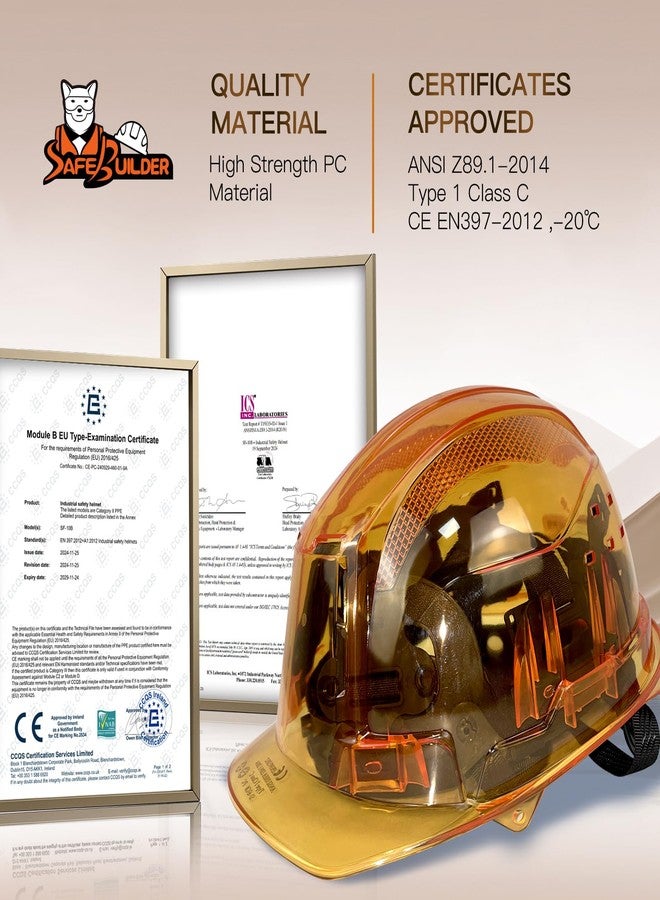 SAFEBUILDER Construction Safety Hard Hats Full Transparent Shell Safety Helmet 6-Point Suspension Industrial Hardhats ANSI Certificate (Orange-Transparent Hard Hats) - Image 3
