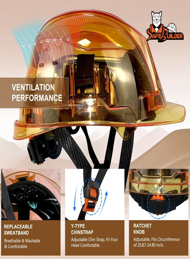 SAFEBUILDER Construction Safety Hard Hats Full Transparent Shell Safety Helmet 6-Point Suspension Industrial Hardhats ANSI Certificate (Orange-Transparent Hard Hats) - Image 5