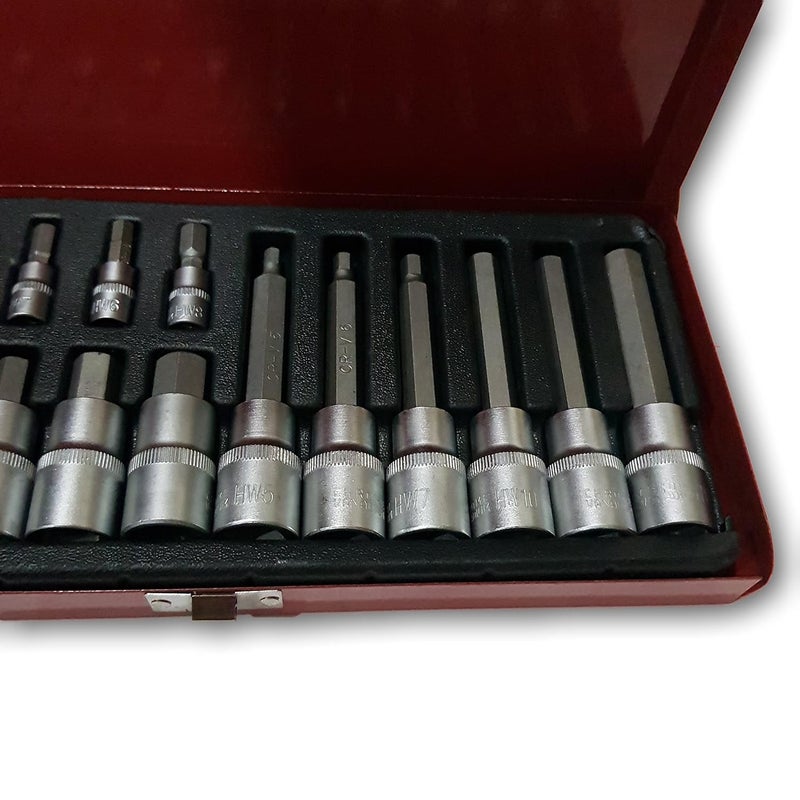 KROST Metal Allen Socket Set Hex Bit with 14 and 12 Inch Ratchet Handle Red 18 Piece - Image 5