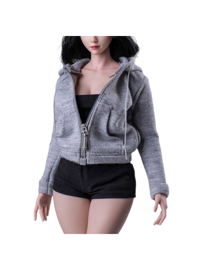 Fremego 1/6 Scale Female Clothes,Female Zipper Hoodie Coat Top Clothes for 12inch PH TBL JO Worldbox Action Figure (Gray) - Image 1