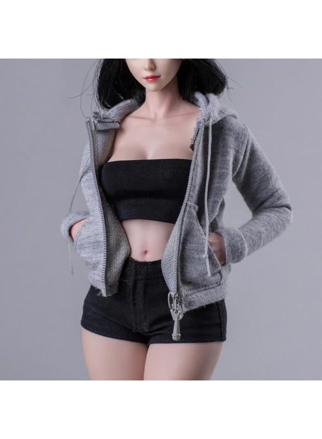 Fremego 1/6 Scale Female Clothes,Female Zipper Hoodie Coat Top Clothes for 12inch PH TBL JO Worldbox Action Figure (Gray) - Image 4