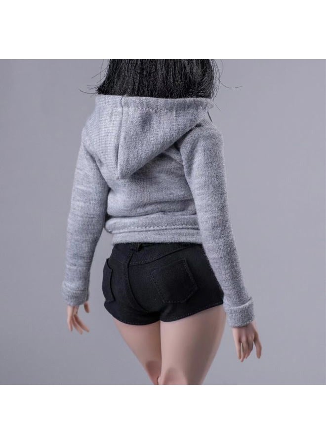Fremego 1/6 Scale Female Clothes,Female Zipper Hoodie Coat Top Clothes for 12inch PH TBL JO Worldbox Action Figure (Gray) - Image 3