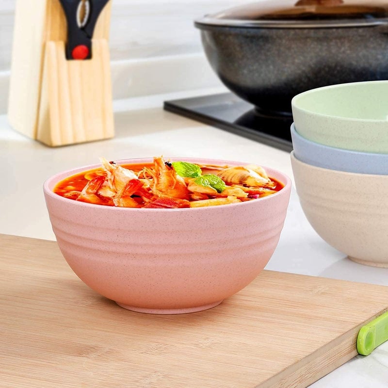 SKAIV Unbreakable Cereal Bowls Set of 4 Dinnerware Wheat Straw Fiber Bowls for Serving Soup Oatmeal Pasta and Salad Microwave and Dishwasher Safe BPA Free 800 ML - Image 5