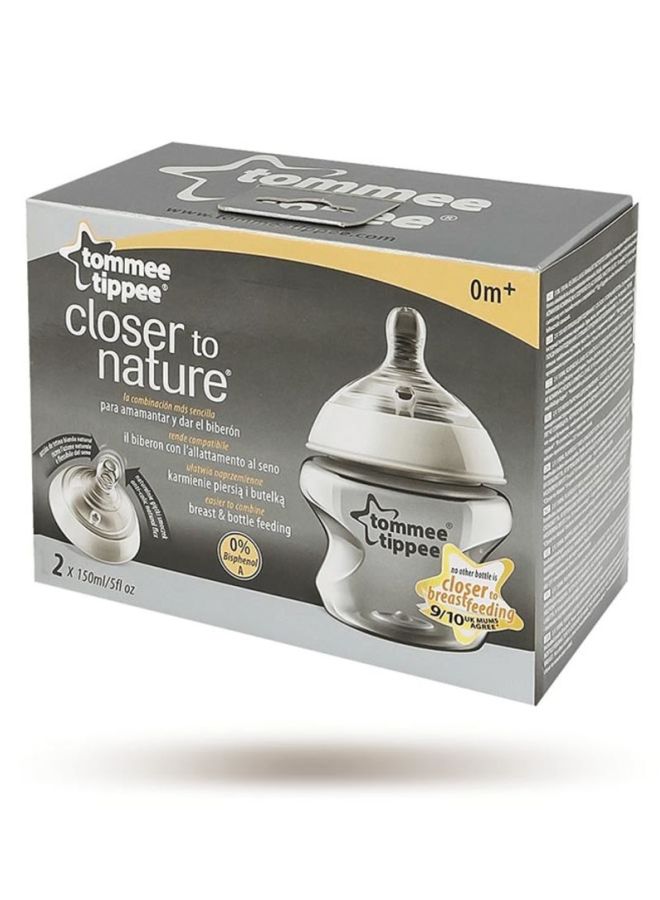 tommee tippee Closer To Nature Feeding Bottle, Pack Of 2, 150ml - Clear/White/Black - Image 2