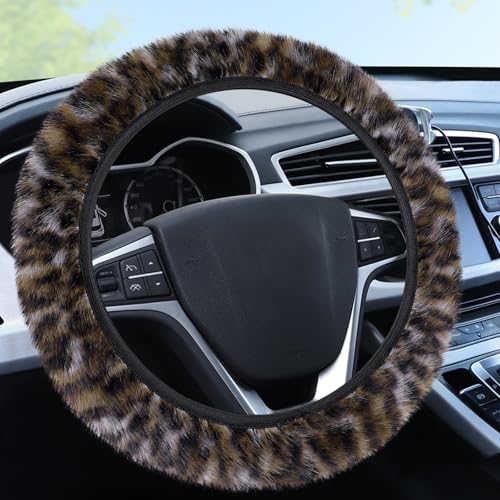 Accmor Fuzzy Steering Wheel Cover Leopard Fluffy Car Wheel Cover for Women Men Soft Furry Vehicle Steering Wheel Protector Warm NonSlip Car Accessories 15 inch Universal Fit Auto Suvs Truck - Image 1