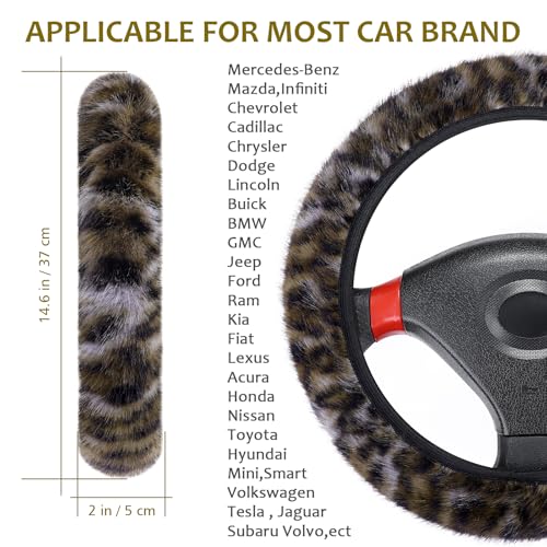 Accmor Fuzzy Steering Wheel Cover Leopard Fluffy Car Wheel Cover for Women Men Soft Furry Vehicle Steering Wheel Protector Warm NonSlip Car Accessories 15 inch Universal Fit Auto Suvs Truck - Image 3