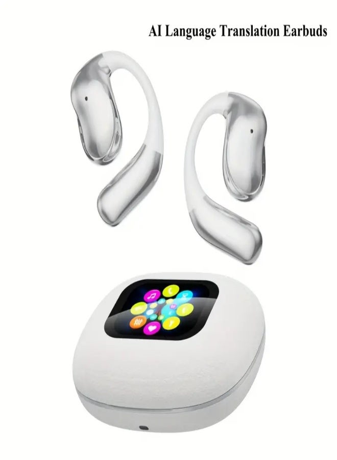 ارواق سماعات رأس جديدة للترجمة الفورية بالذكاء الاصطناعي بـ 144 لغة، شاشة لمس LCD ملونة بالكامل، تصميم بسيط وخفيف الوزن، سماعات أذن معلقة OWS، جودة صوت ممتازة، مساعد صوتي، كاميرا ذكية، إضاءة مصباح يدوي، عمر بطارية طويل، مناسبة لاجتماعات السفر والعمل والتواصل الاجتماعي والدراسة العملية وما إلى ذلك - أبيض - Image 1