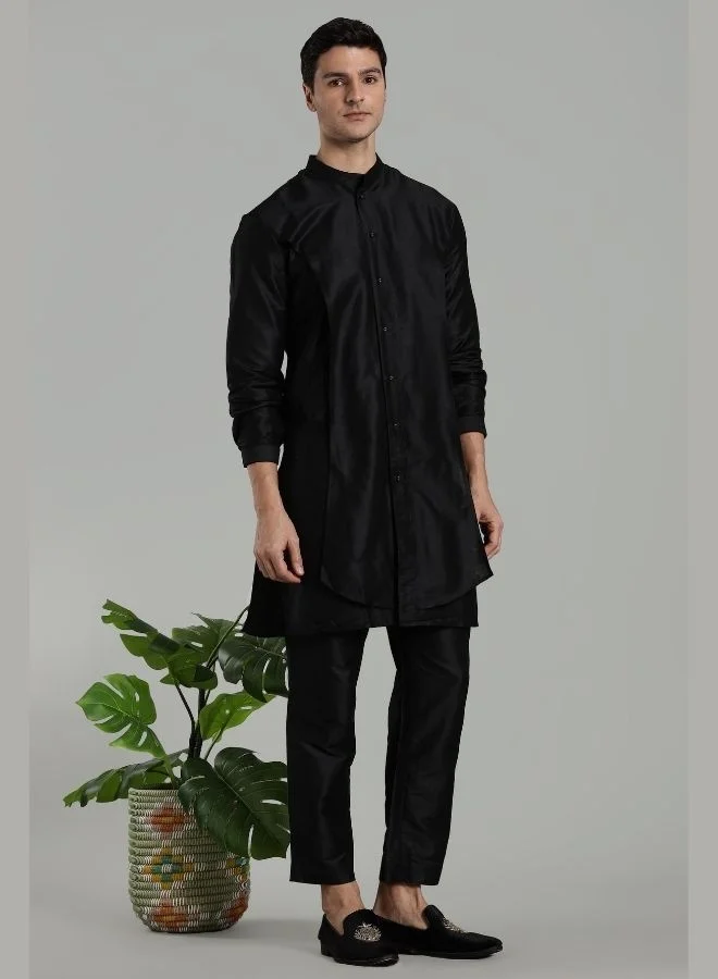 Abhishti Black Flap Detail Button Down Kurta