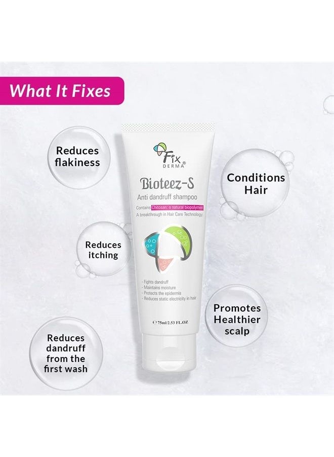 FIXDERMA - 2% Salicylic Acid Bioteez-S Shampoo with 1% Zinc Pyrithione & Tea Tree Oil | Anti Dandruff Shampoo | Sulphate & Paraben free Shampoo - 2.65 Fl Oz - Image 1