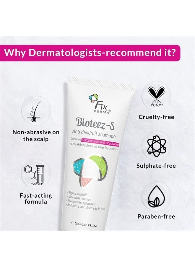 FIXDERMA - 2% Salicylic Acid Bioteez-S Shampoo with 1% Zinc Pyrithione & Tea Tree Oil | Anti Dandruff Shampoo | Sulphate & Paraben free Shampoo - 2.65 Fl Oz - Image 1