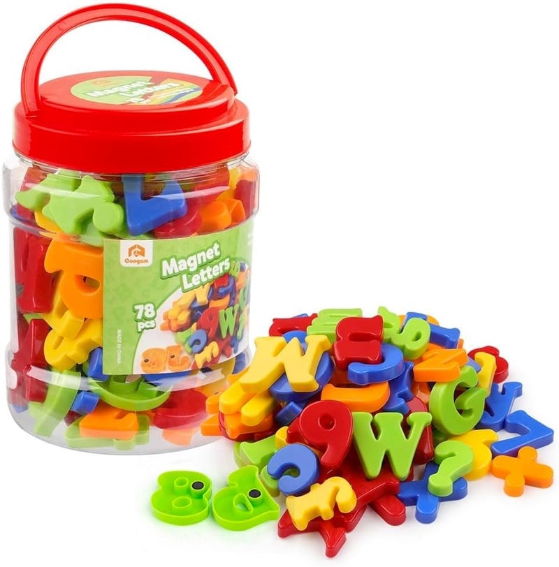 Coogam Magnetic Letters Numbers Alphabet Fridge Magnets Colorful Plastic ABC 123 Educational Toy Set Preschool Learning Spelling Counting Include Uppercase Lowercase Math Symbols for Toddlers (78 Pcs) - Image 1