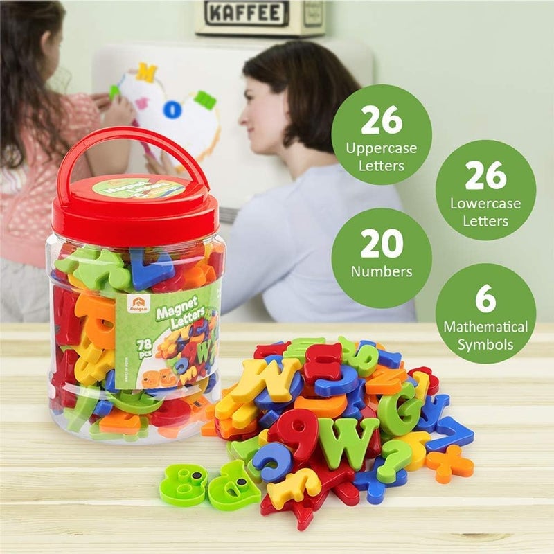 Coogam Magnetic Letters Numbers Alphabet Fridge Magnets Colorful Plastic ABC 123 Educational Toy Set Preschool Learning Spelling Counting Include Uppercase Lowercase Math Symbols for Toddlers (78 Pcs) - Image 5