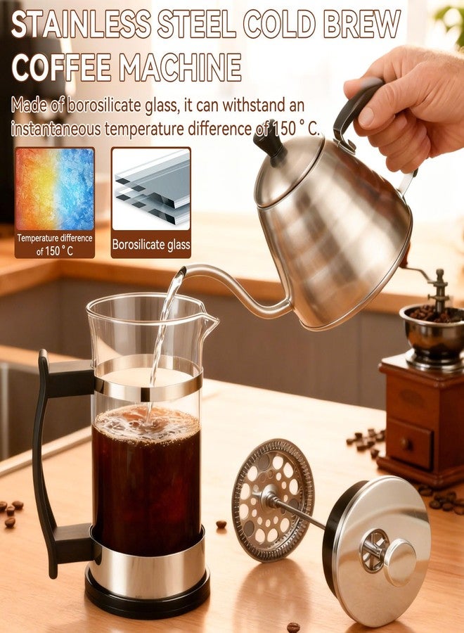Tomedny French Press Coffee Maker, Stainless Steel Glass Coffee Pot Cold Brew Tea Maker for Kitchen Travel Camping - Image 3