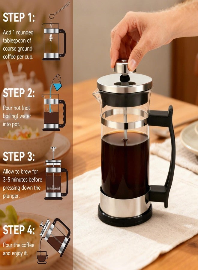 Tomedny French Press Coffee Maker, Stainless Steel Glass Coffee Pot Cold Brew Tea Maker for Kitchen Travel Camping - Image 5