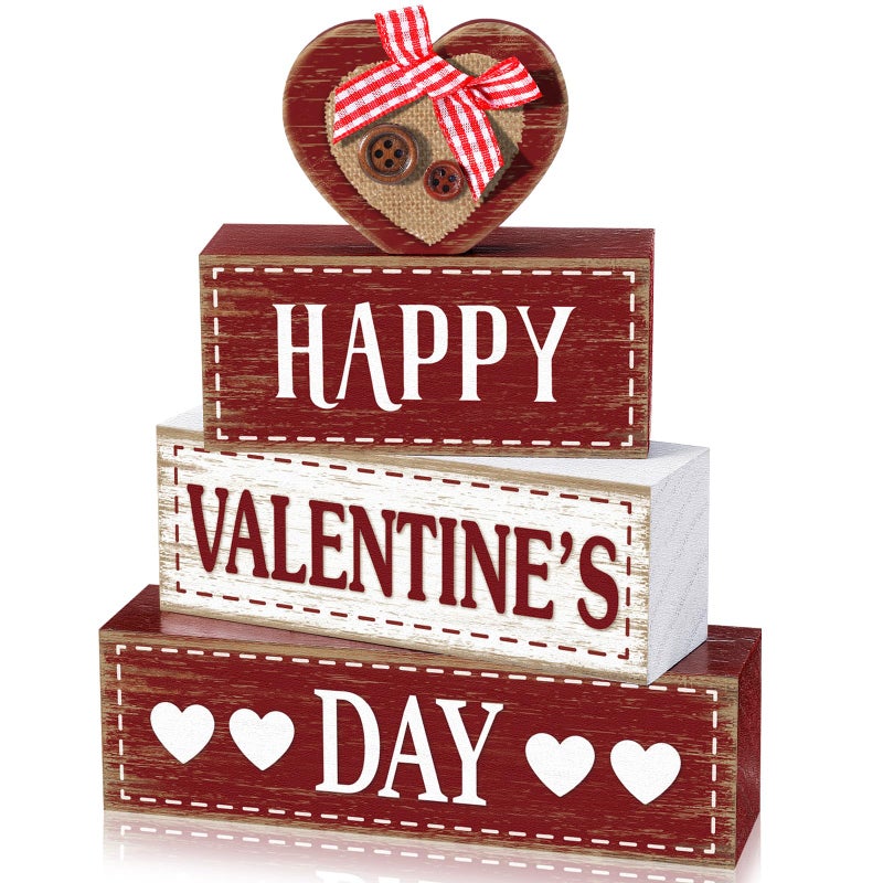 Marsui 4 Pcs Valentine's Day Wooden Signs Heart Truck Table Decor Rustic Distressed Valentines Centerpieces Blocks Farmhouse Tiered Tray Decor Valentine Day Decorations for Home Desk Shelf(Heart) - Image 1