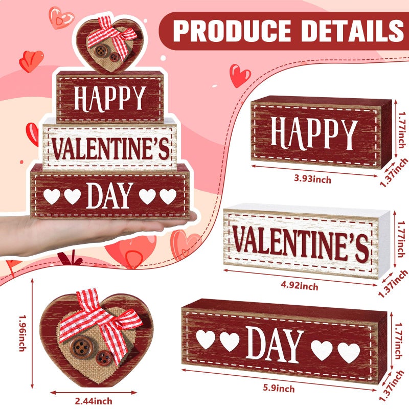 Marsui 4 Pcs Valentine's Day Wooden Signs Heart Truck Table Decor Rustic Distressed Valentines Centerpieces Blocks Farmhouse Tiered Tray Decor Valentine Day Decorations for Home Desk Shelf(Heart) - Image 3