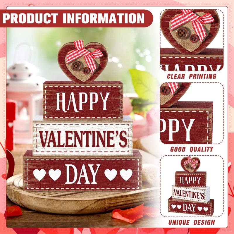 Marsui 4 Pcs Valentine's Day Wooden Signs Heart Truck Table Decor Rustic Distressed Valentines Centerpieces Blocks Farmhouse Tiered Tray Decor Valentine Day Decorations for Home Desk Shelf(Heart) - Image 4