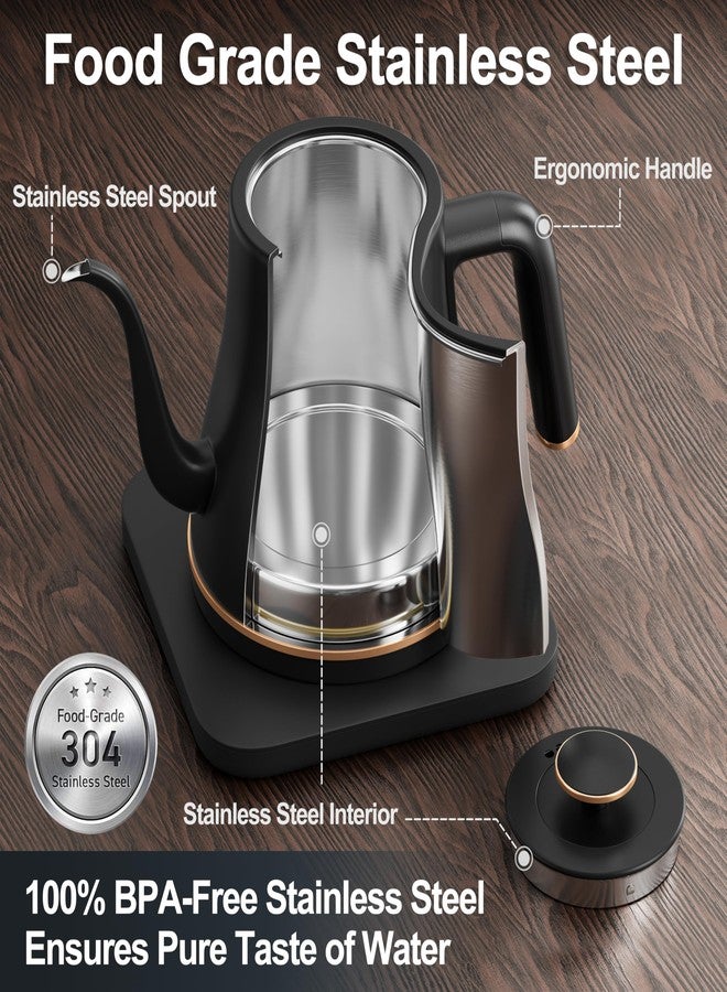 Stariver Gooseneck Electric Kettle, 0.8L Electric Tea Kettle Tea Pot, Pour Over Coffee Kettle with Stainless Steel Inner Lid & Bottom, Water Boiler with Auto Shut Off and Boil Dry Protection, Black - Image 2