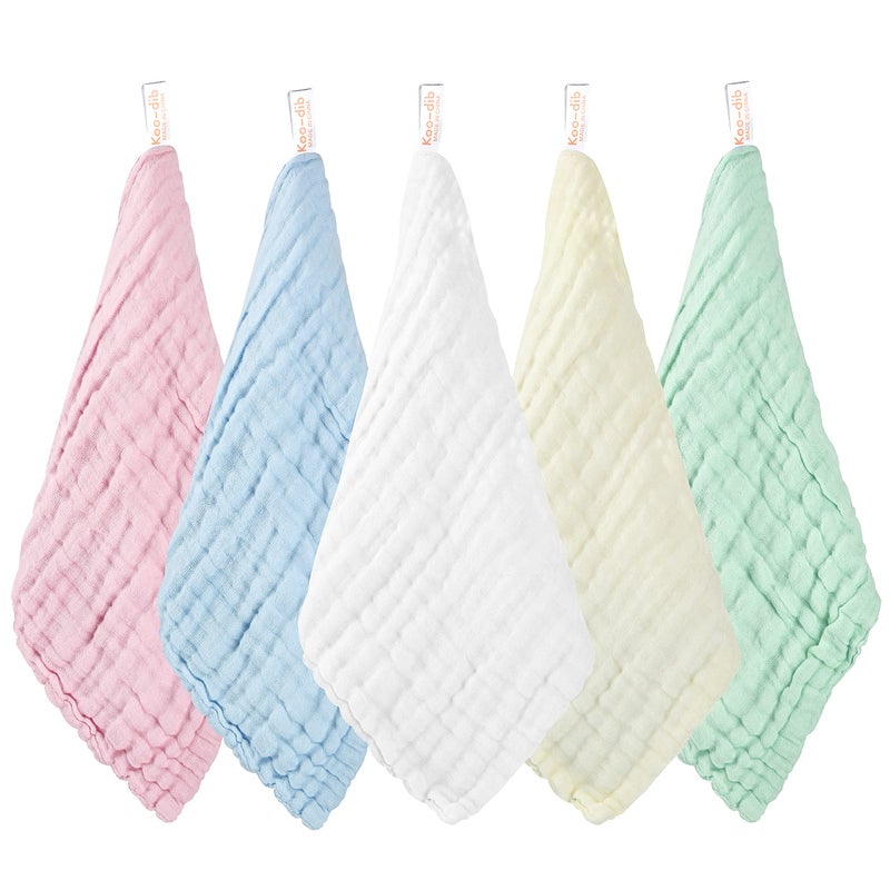 Koo-dib koo-dib Baby Muslin Squares Washcloths Baby Essentials for Newborn Muslin Cloths for Baby Towels Reusable Muslin Clothes 10 Pack (25x25cm) - Image 2