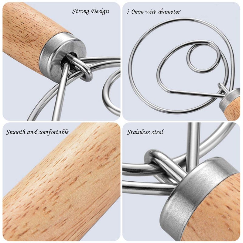 TrueColor Danish Dough Whisk Stainless Steel Dutch Style Hand Bread Mixer Dough Whisk Baking Tool For Pastry or Pizza Style 1 - Image 4