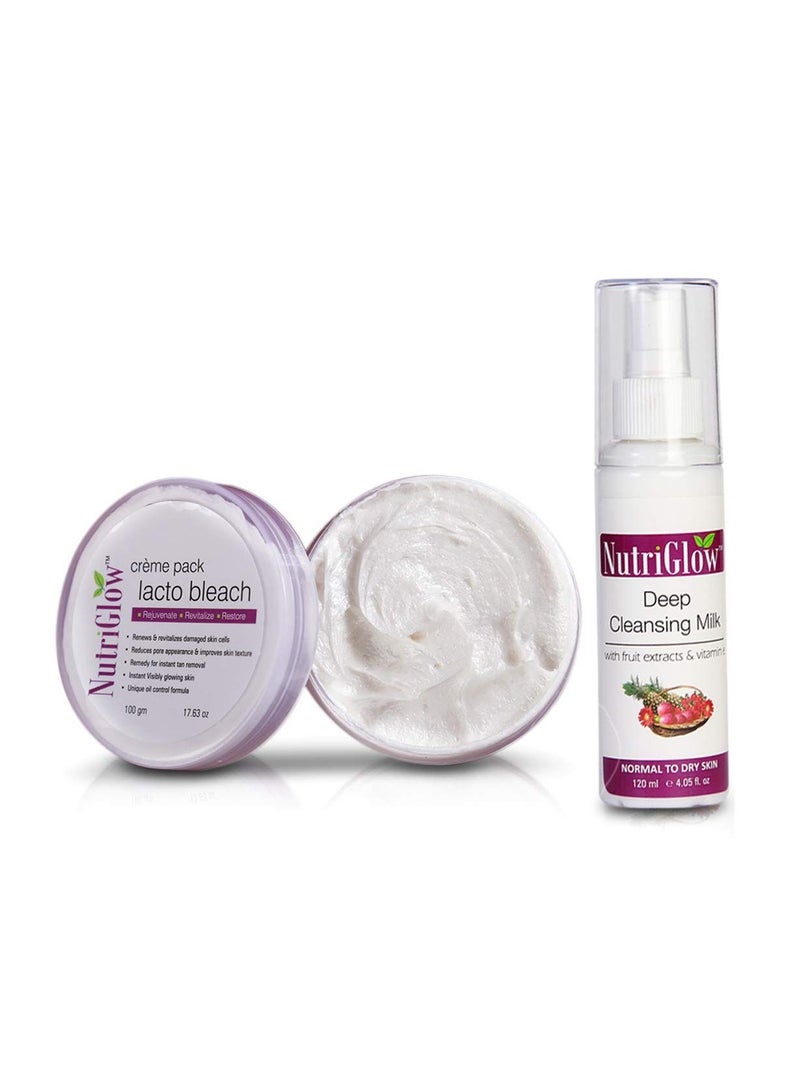 NUTRIGLOW Lacto Bleach Cream 100gm And Deep Cleansing Milk 120ml For Lightening Facial Pack Of 2 - Image 2