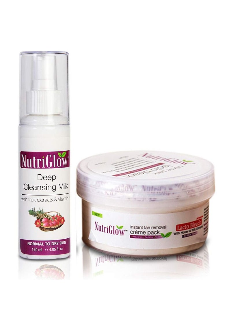 NUTRIGLOW Lacto Bleach Cream 100gm And Deep Cleansing Milk 120ml For Lightening Facial Pack Of 2 - Image 1