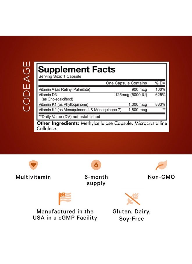 Codeage Codeage ADK Vitamins Supplement - Essential Vitamin A, D3 5000 IU, K1 & K2 (MK4 & MK7) - 6-Month Supply - 1 Capsule per Serving, Non-GMO, Gluten-Free - 2-Pack  - Image 2