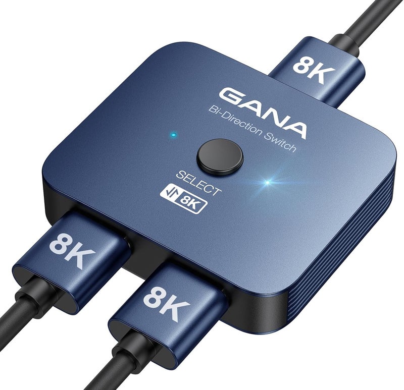 جانا مفتاح HDMI 2.1، موزع ومحول HDMI 8K 2 مدخل و1 مخرج، يدعم 4K@120Hz، 8K@60Hz، 48 جيجابت في الثانية، محور HDMI فائق الدقة ثنائي الاتجاه من الألومنيوم متوافق مع PS5/4، Xbox، Roku، Apple TV، Fire Stick - Image 1
