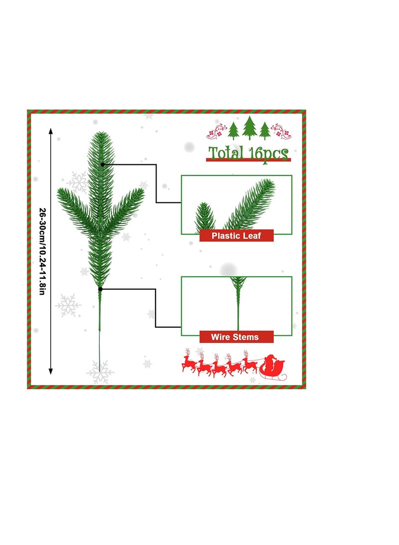 16 pcs Artificial Pine Needles,Green Leaves Needle Artificial Pine Branches Plastic Pine Leaves for festival Wreath Garland Decorations DIY Garland Wreaths - Image 2