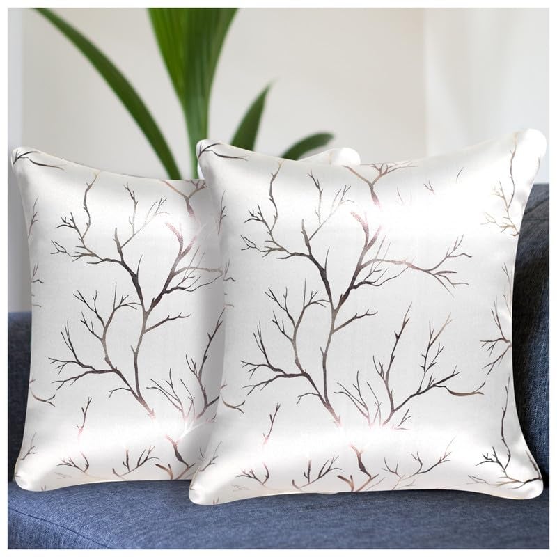 Vendola Decorative Foil Blackout Cushion Cover 24 Inch x 24 Inch, Sofa Pillow Cover Set, Light Grey Color, Foil Shimmer Glittery Pattern, Diwali Festive, (Light Grey, 24X24 Inches, Set of 2) - Image 1