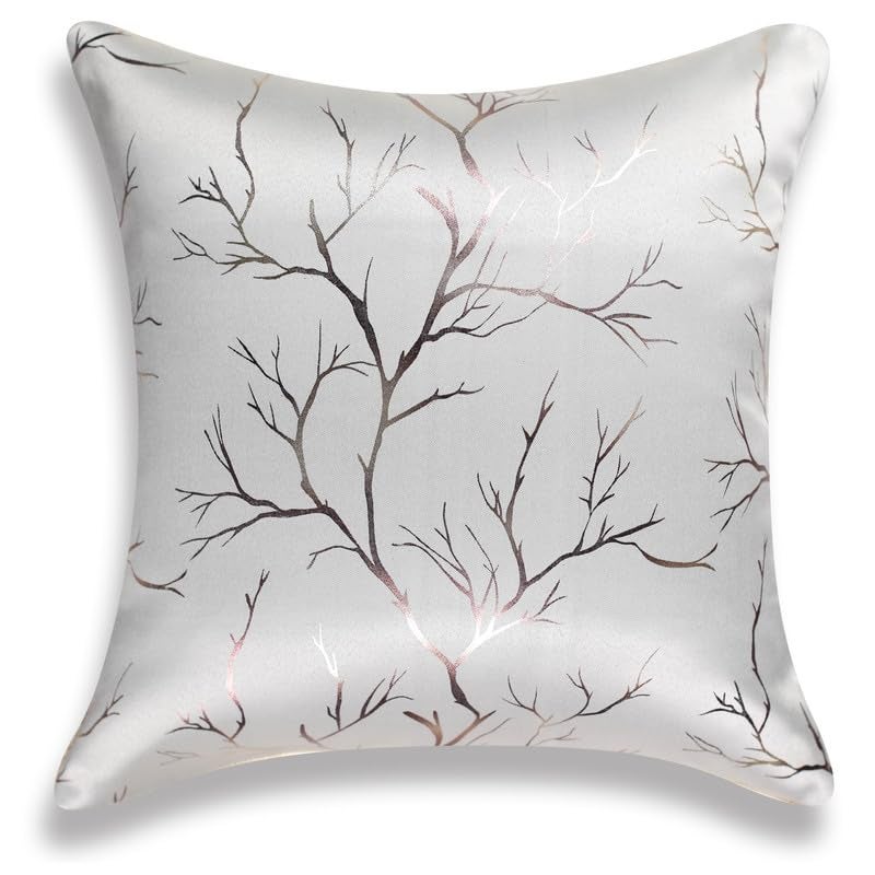 Vendola Decorative Foil Blackout Cushion Cover 24 Inch x 24 Inch, Sofa Pillow Cover Set, Light Grey Color, Foil Shimmer Glittery Pattern, Diwali Festive, (Light Grey, 24X24 Inches, Set of 2) - Image 3